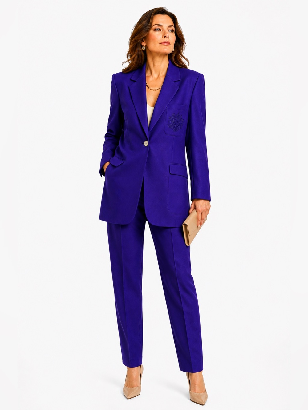 Premier Collection Petites Wool Pant Suit - Elegant Purple - Size M